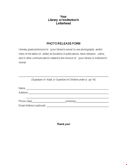 get your photos released easily | library address & institution - form template