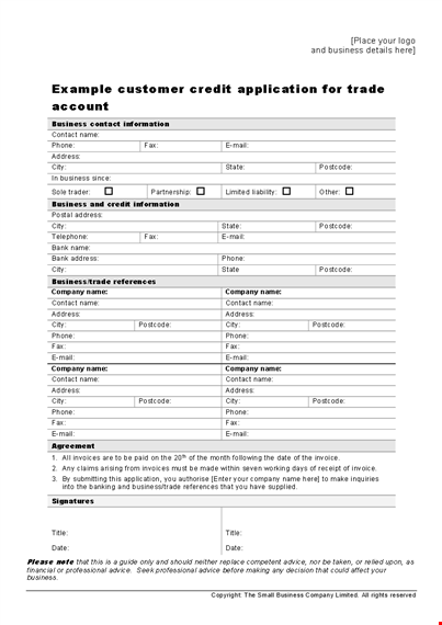 expert guide for a professional credit application form – get valuable advice today template