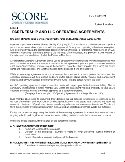 partnership operating agreement template template