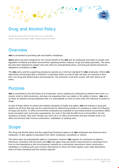 drug and alcohol policy for employees - company's alcohol and drug policy template