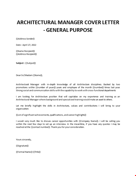 architectural manager job application letter template