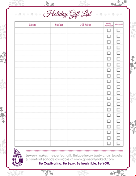 free holiday gift list template template