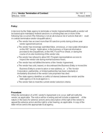 letter of vendor termination of contract template template