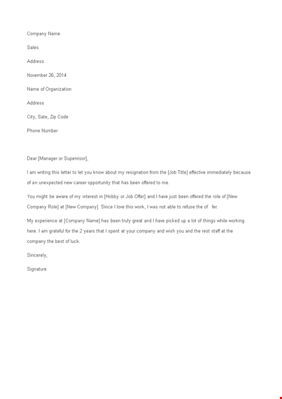 new job resignation letter example template