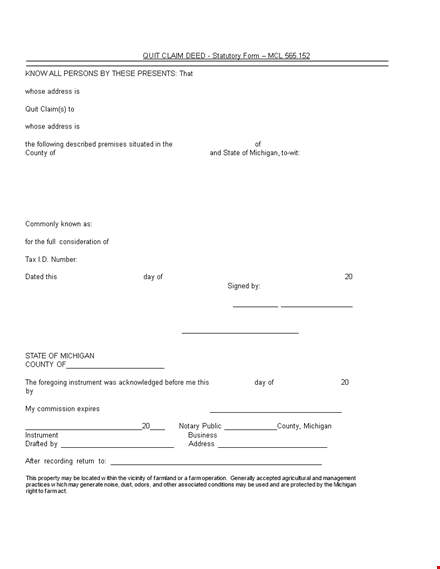 quit claim deed template - claim your address in michigan county template
