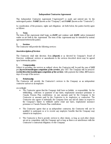 company contract template for consultants and contractors - shall have agreement template