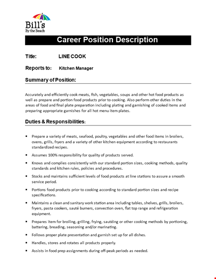 professional line cook job description template