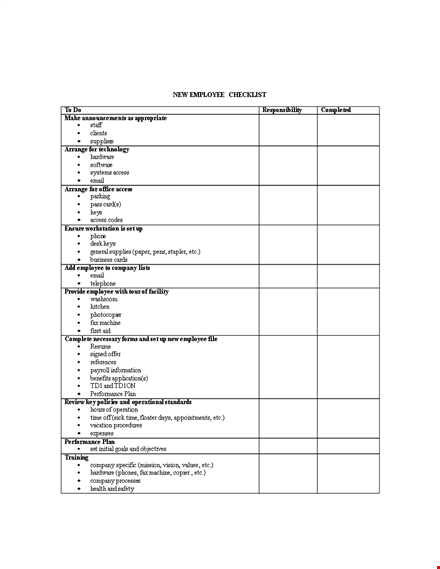 generic new employee checklist template template