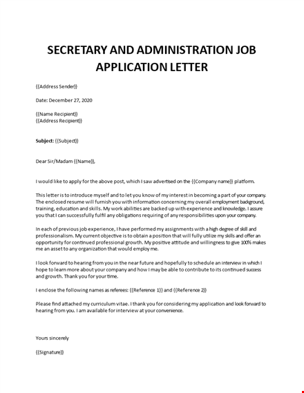 secretary job application letter template