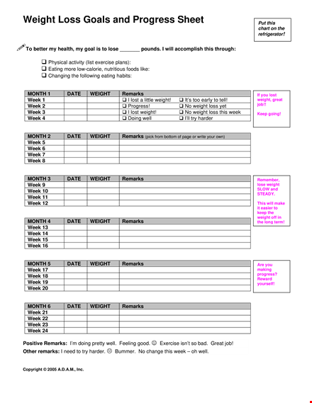 weekly weight loss progress chart template template