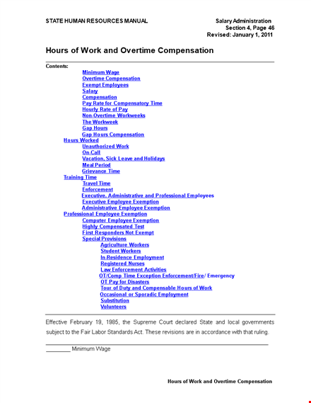 overtime compensation policy for employee hours template