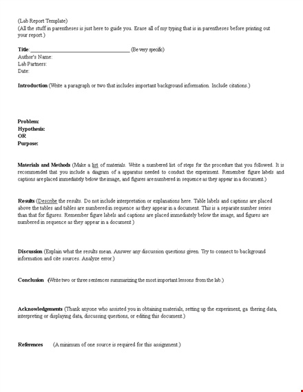professional lab report template - write and include numbered sections template
