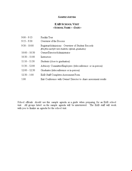 sample school visit agenda for a productive and insightful visit template