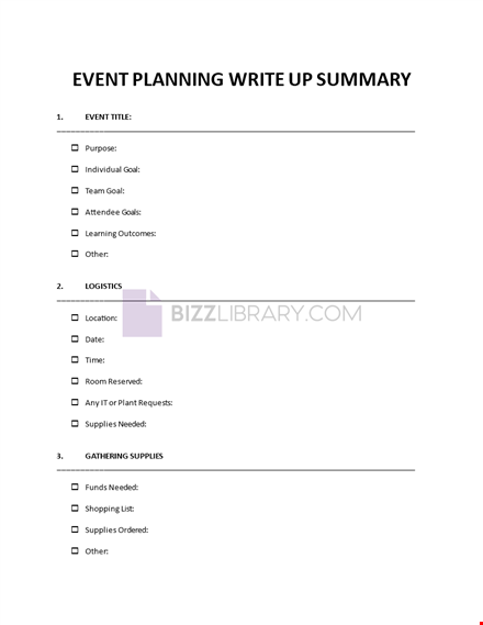 event planning write-up summary template