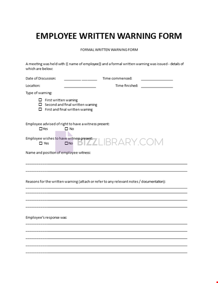 employee written warning form template