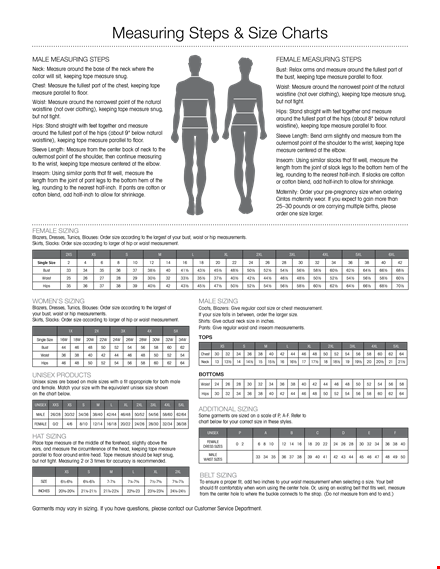 sizing chart template template