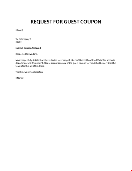 request application for issue of guest coupon template