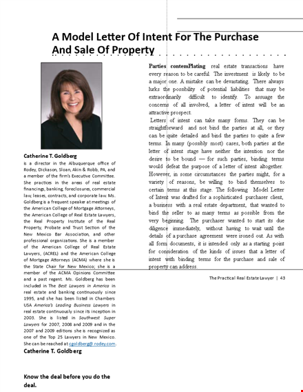 agreement for property purchase - letter of intent template