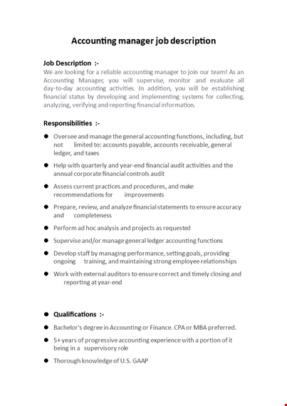 accounts manager job description template