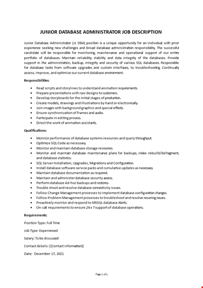 database admin fresher job description template