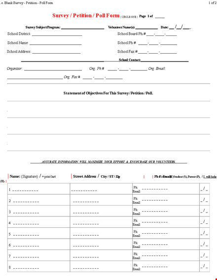 printable blank survey template for email, survey, and petition template