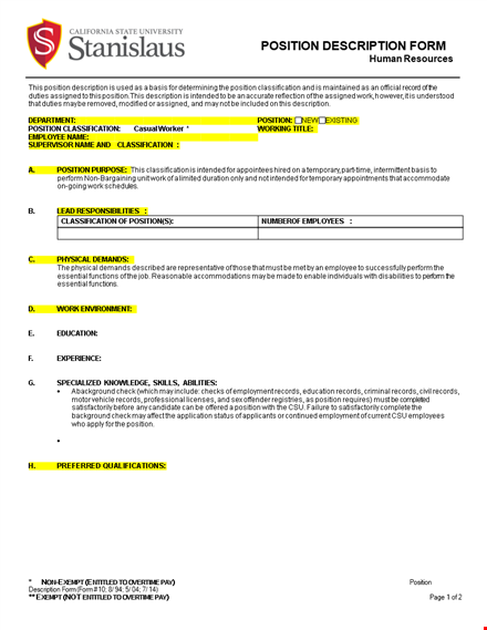 effective job descriptions | position classification template