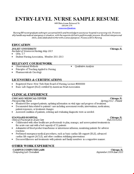 entry level nurse resume template template