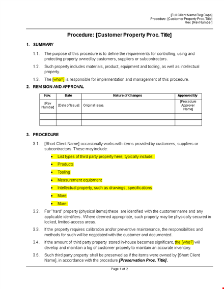 customer property log template template
