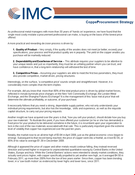 copper procurement strategy template