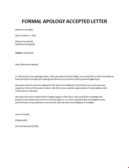 formal apology acceptance letter  template