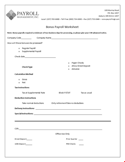 payroll template - create bonus payroll easily with instructions & deposit template template