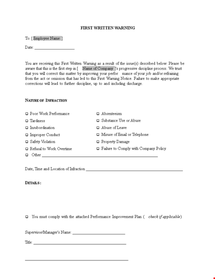 employee first warning letter template template