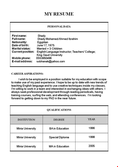 primary teacher resume format template