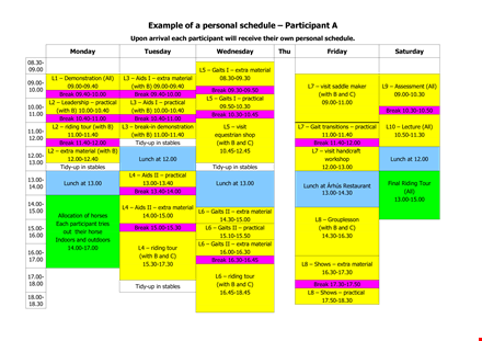 personal schedule template and materials for extra break and practical use template