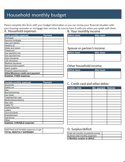 monthly home expense report template