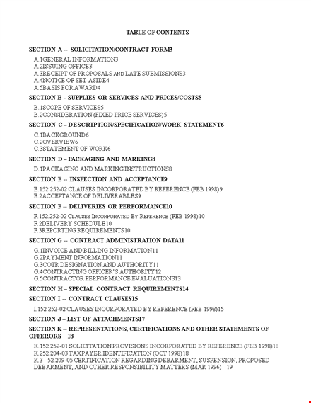 professional table of contents template for contracts - easily organize sections template