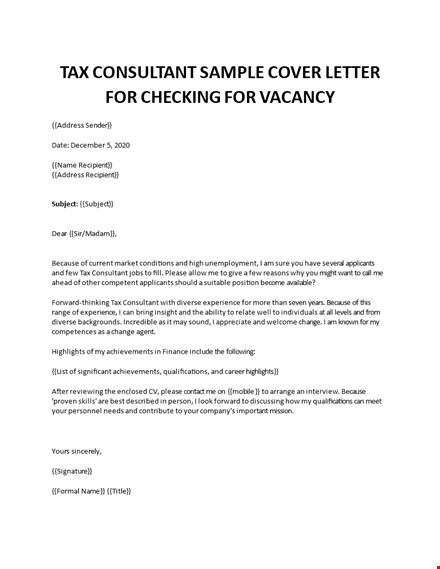 tax consultant cover letter template