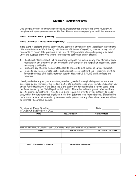 generic medical consent form - secure authorization for health, medical, and treatment template