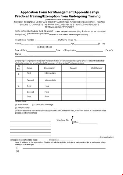 training application form template