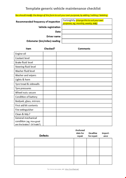 vehicle maintenance log template - track levels and fluids template