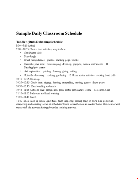 classroom daily agenda schedule template template
