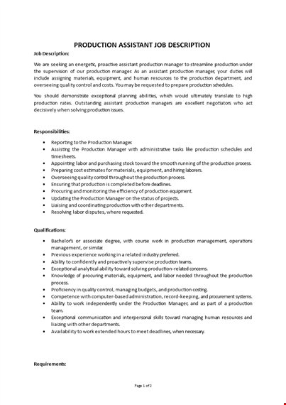 production assistant job description template