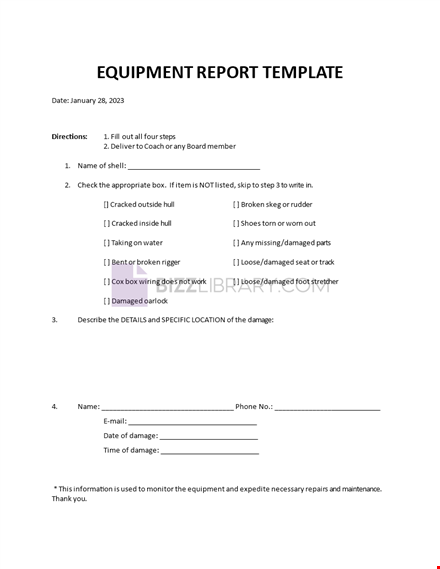 equipment report template template