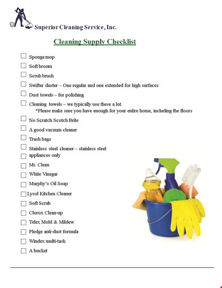 cleaning supply checklist template