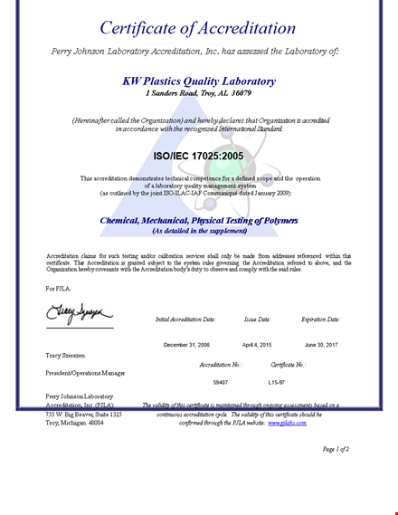 laboratory quality management certificate - accreditation for excellence template