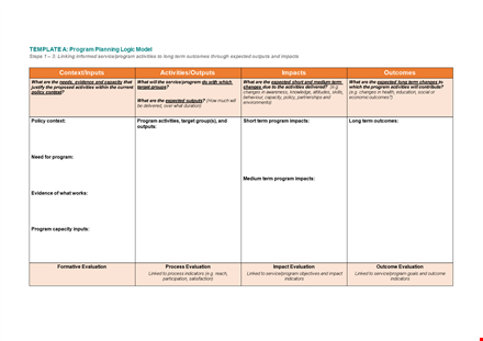 program logic model template | activities & outcomes template