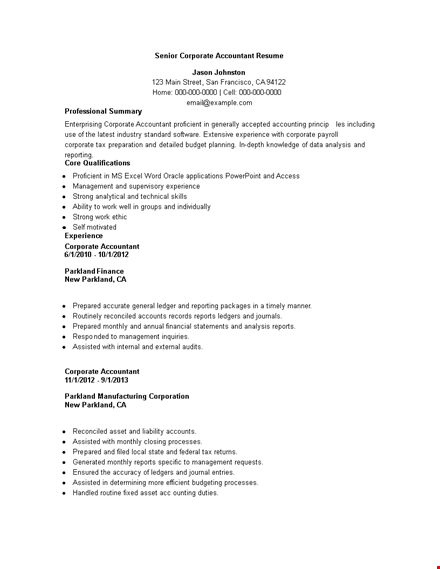 senior corporate accountant resume template