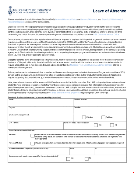 leave of absence template for students and graduates template