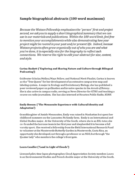 sample biographical abstracts template