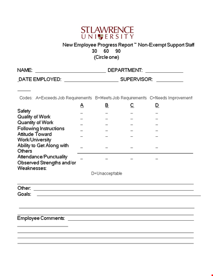 new employee progress report template